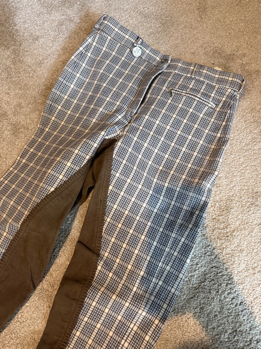 Plaid Women’s Riding Pants in Navy and Brown